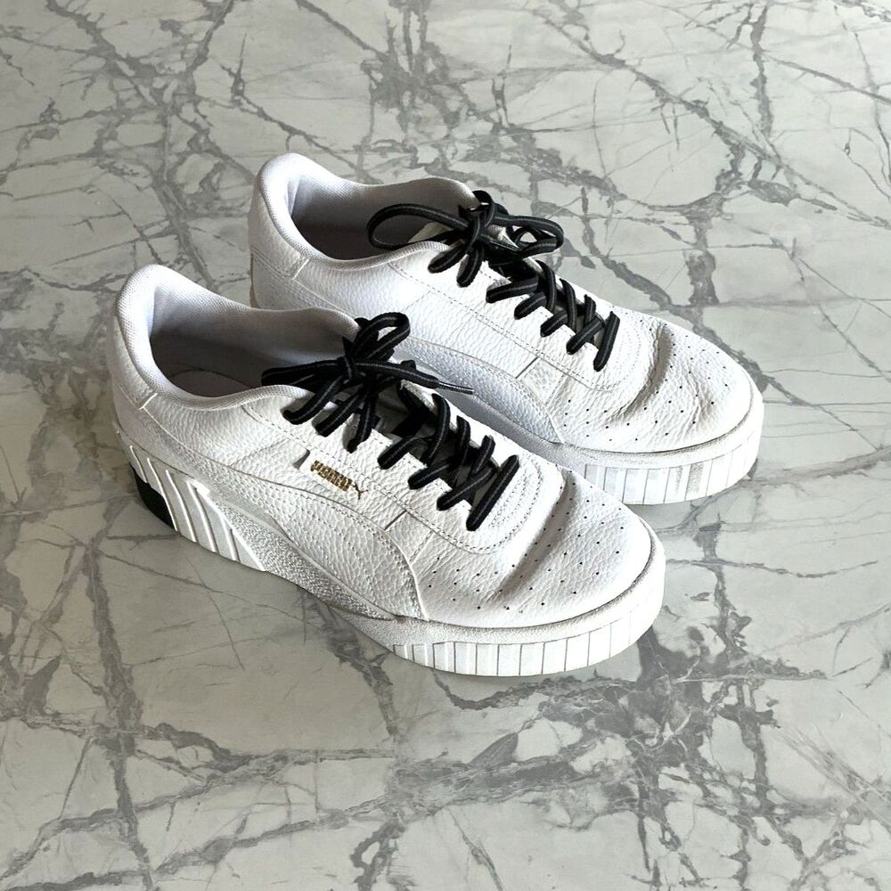 PUMA Cali Women's Size 9 White Black Leather Platform Sneakers